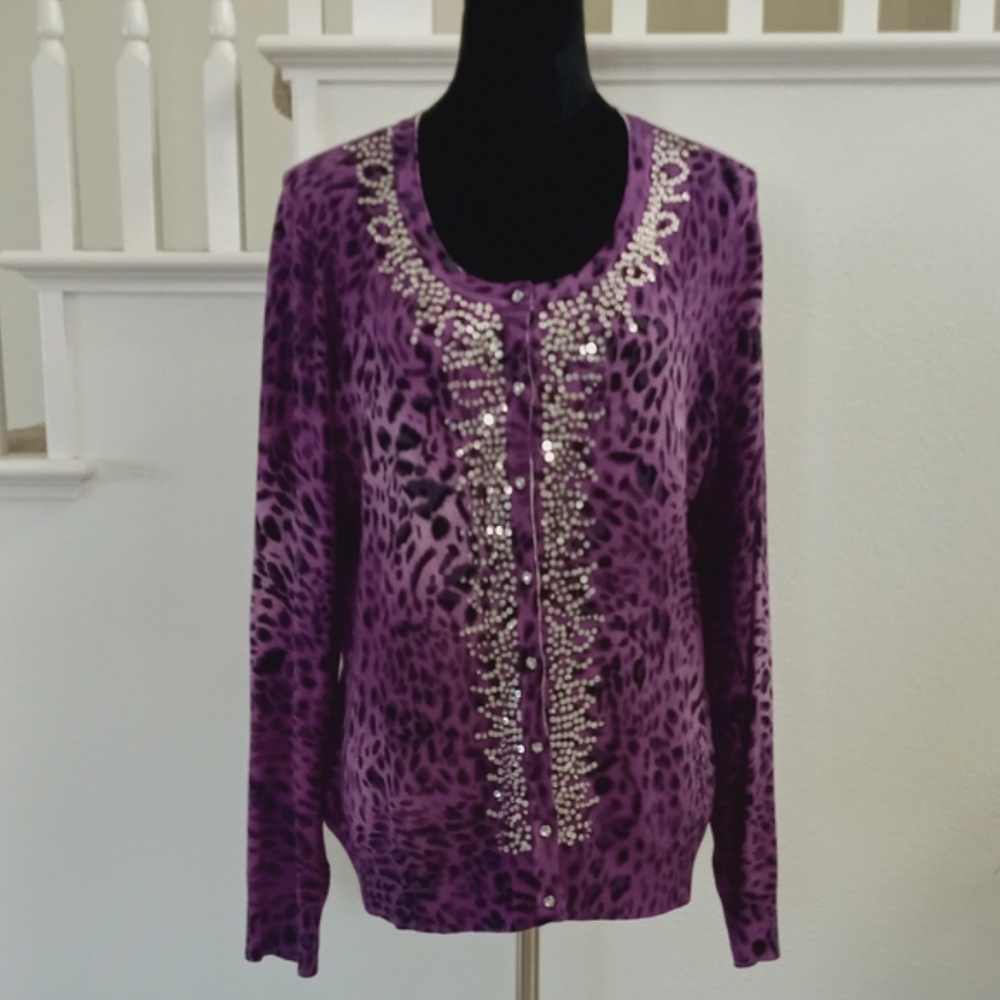 Midnight Velvet - Beautiful Cardigan Sweater - Animal Print Knit Design